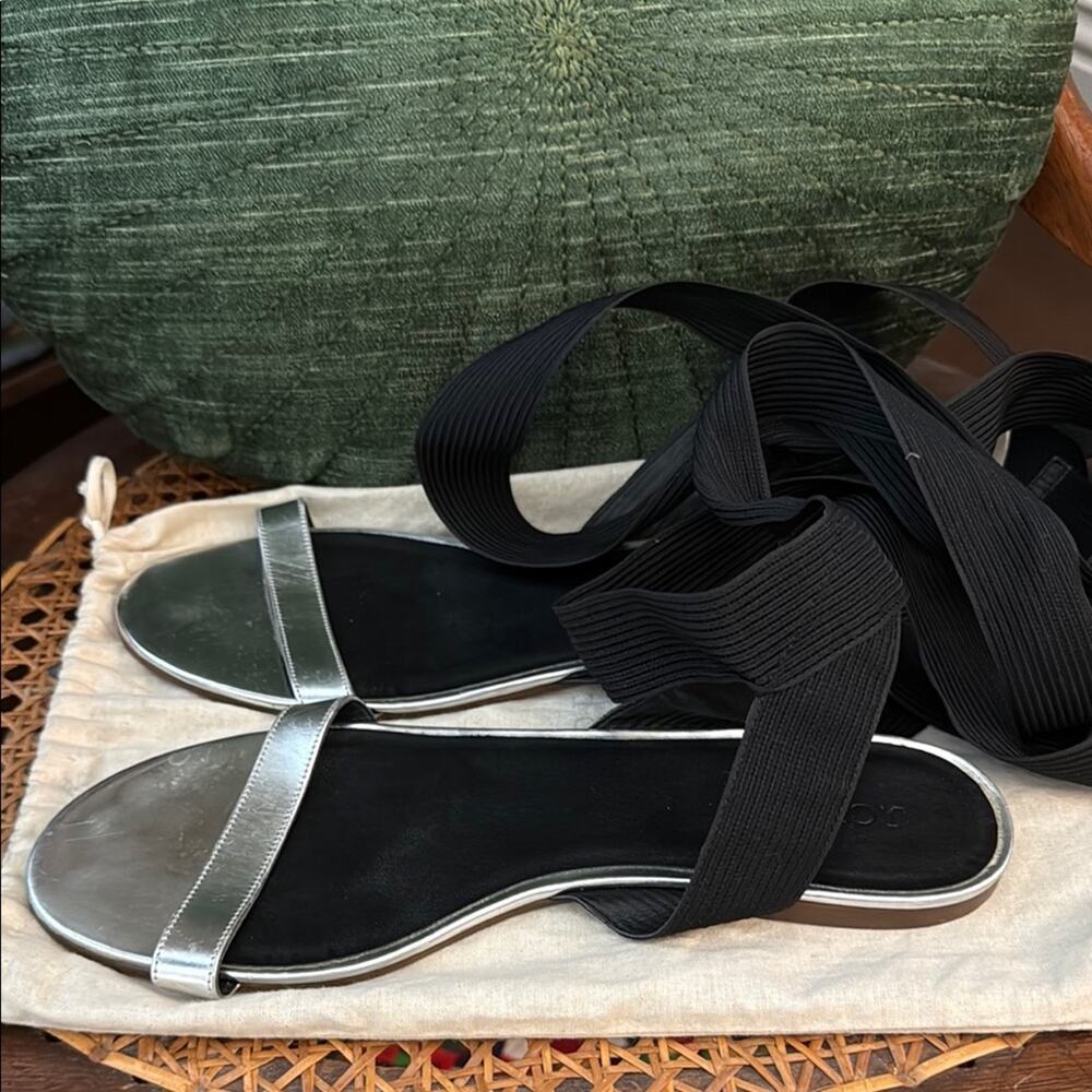 J. Crew Silver Leather Black Lace Up Gladiator Style Sandals